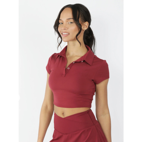 90Degree Lux Flex Short Sleeve Cropped Tennis Polo - Picture 5 of 14